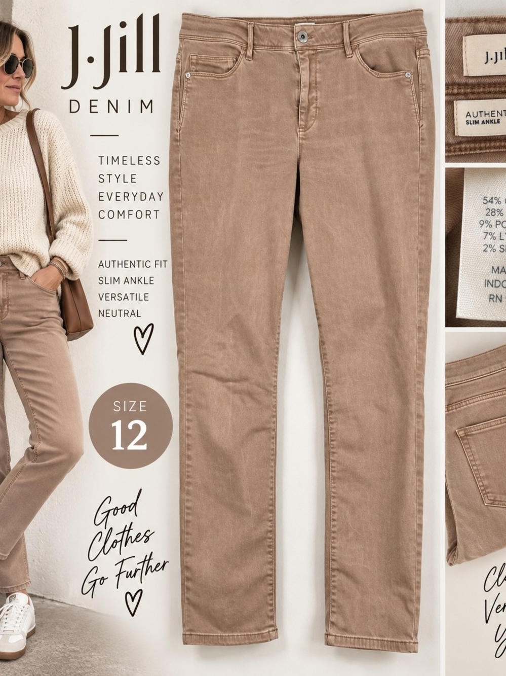J.Jill Denim Authentic Fit Slim jeans camel/tan 12 Quiet Lux Minimalist Casual